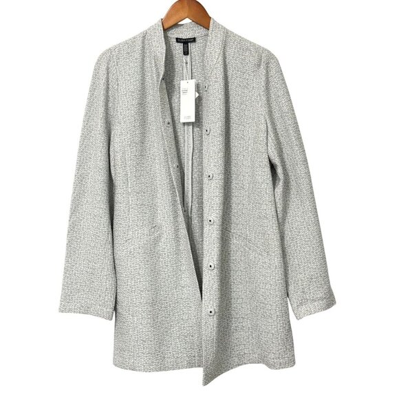 Eileen Fisher System NWT Textural Cotton Tencel Stretch Jacket Gray White Size L - Picture 2 of 12